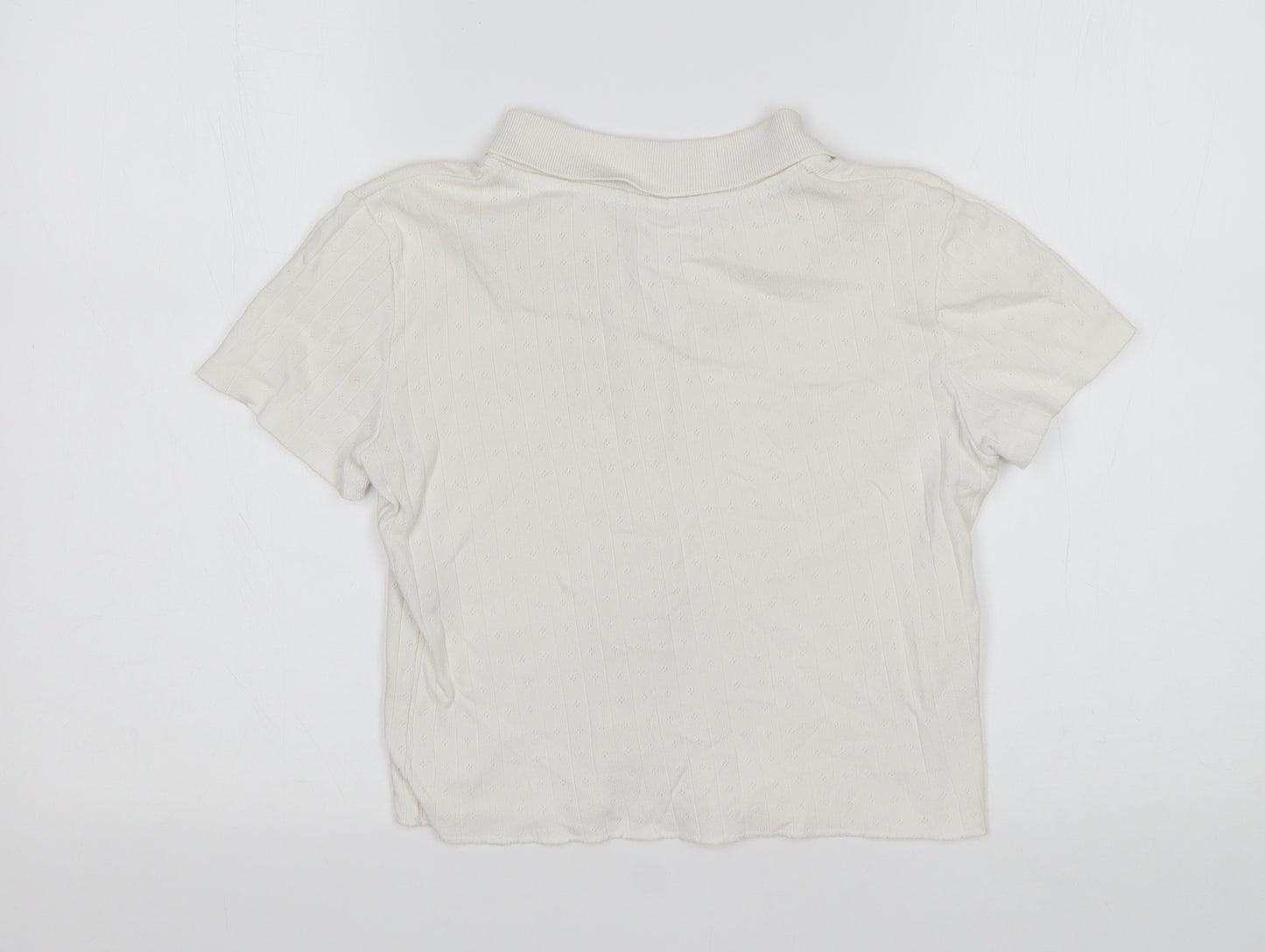 Brandy Melville Womens White  Cotton Basic Button-Up Size 10 Collared