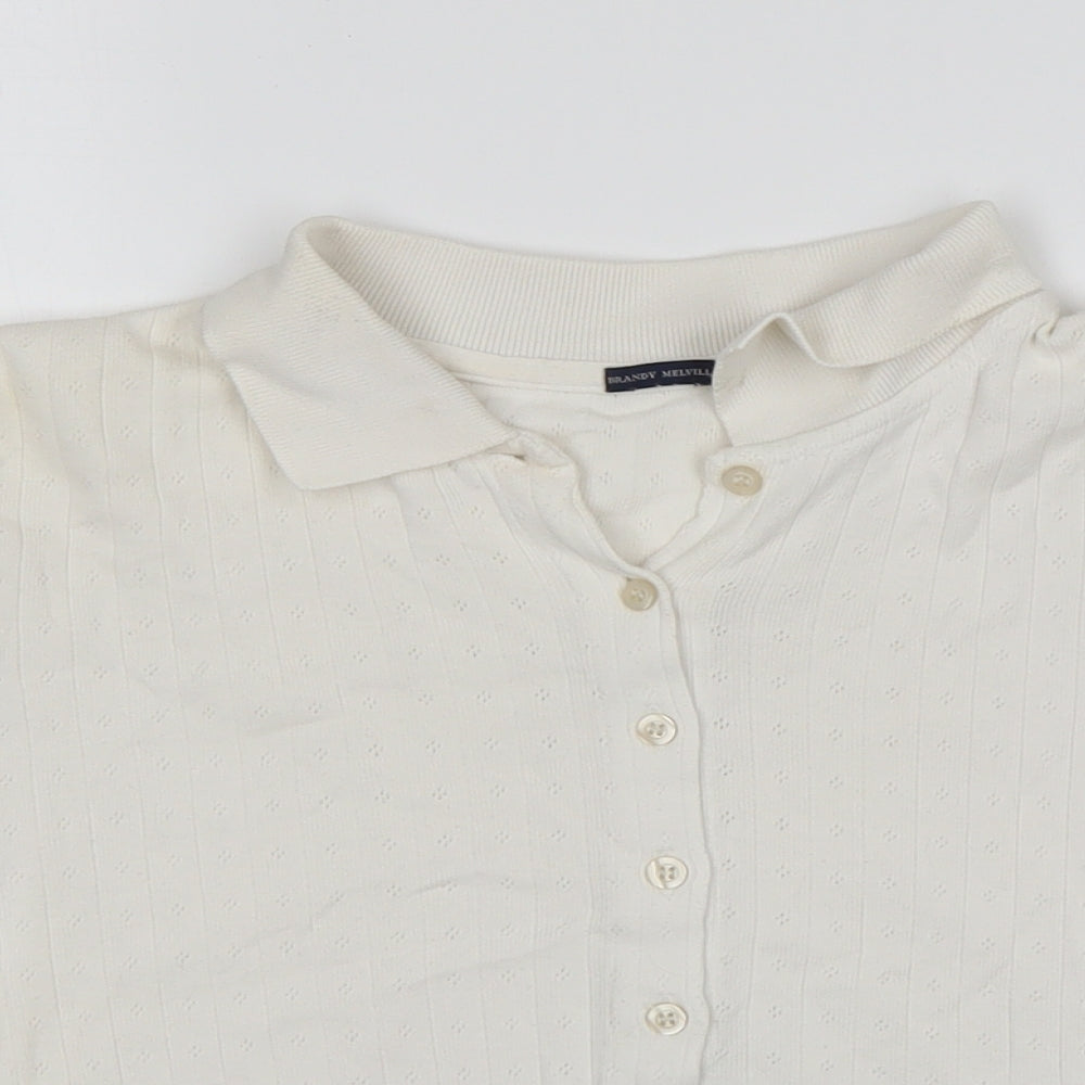 Brandy Melville Womens White  Cotton Basic Button-Up Size 10 Collared