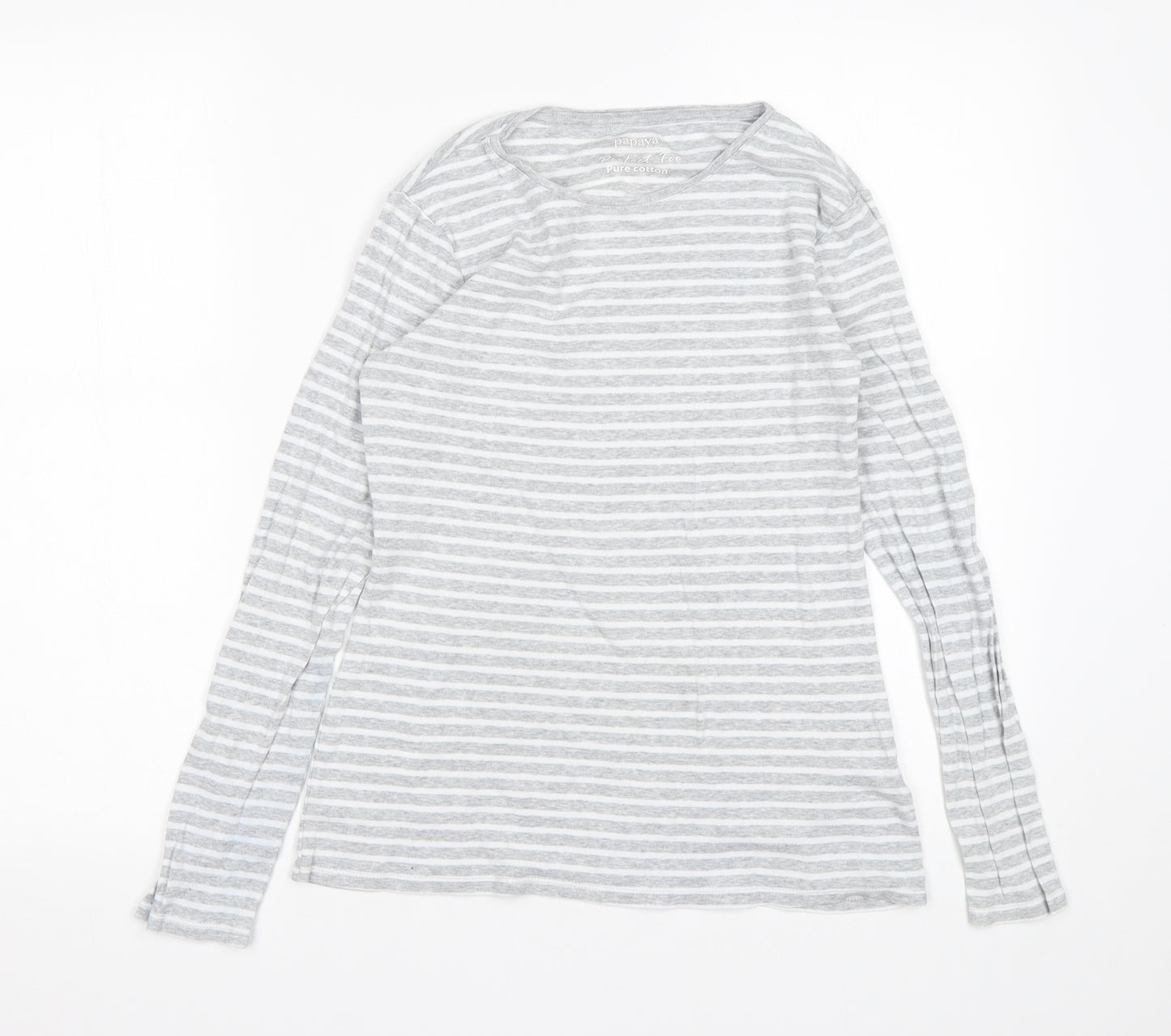 Papaya Womens Multicoloured Striped Cotton Basic T-Shirt Size 10 Round Neck