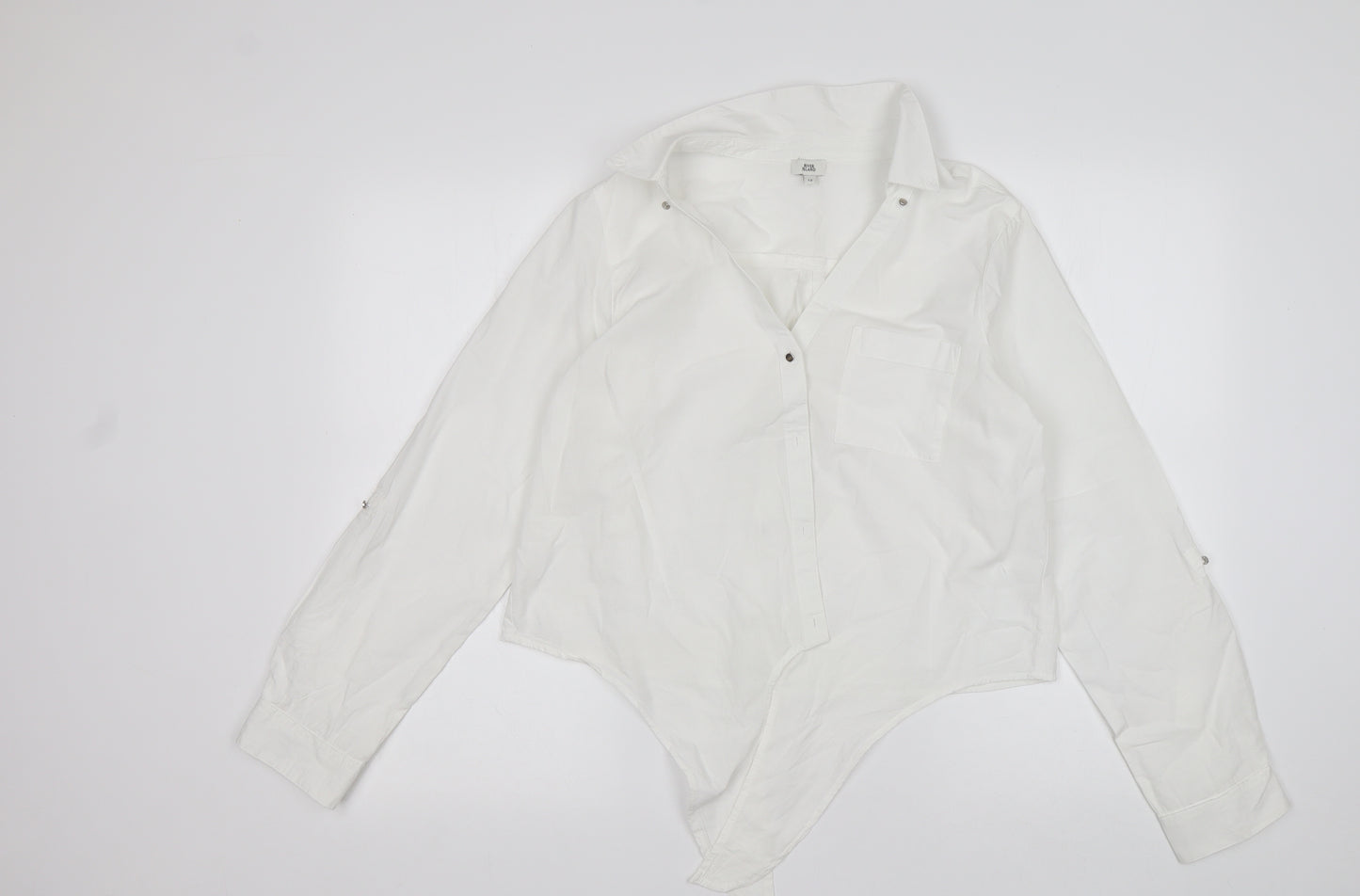 River Island Womens White  Cotton Basic Button-Up Size 12 Collared