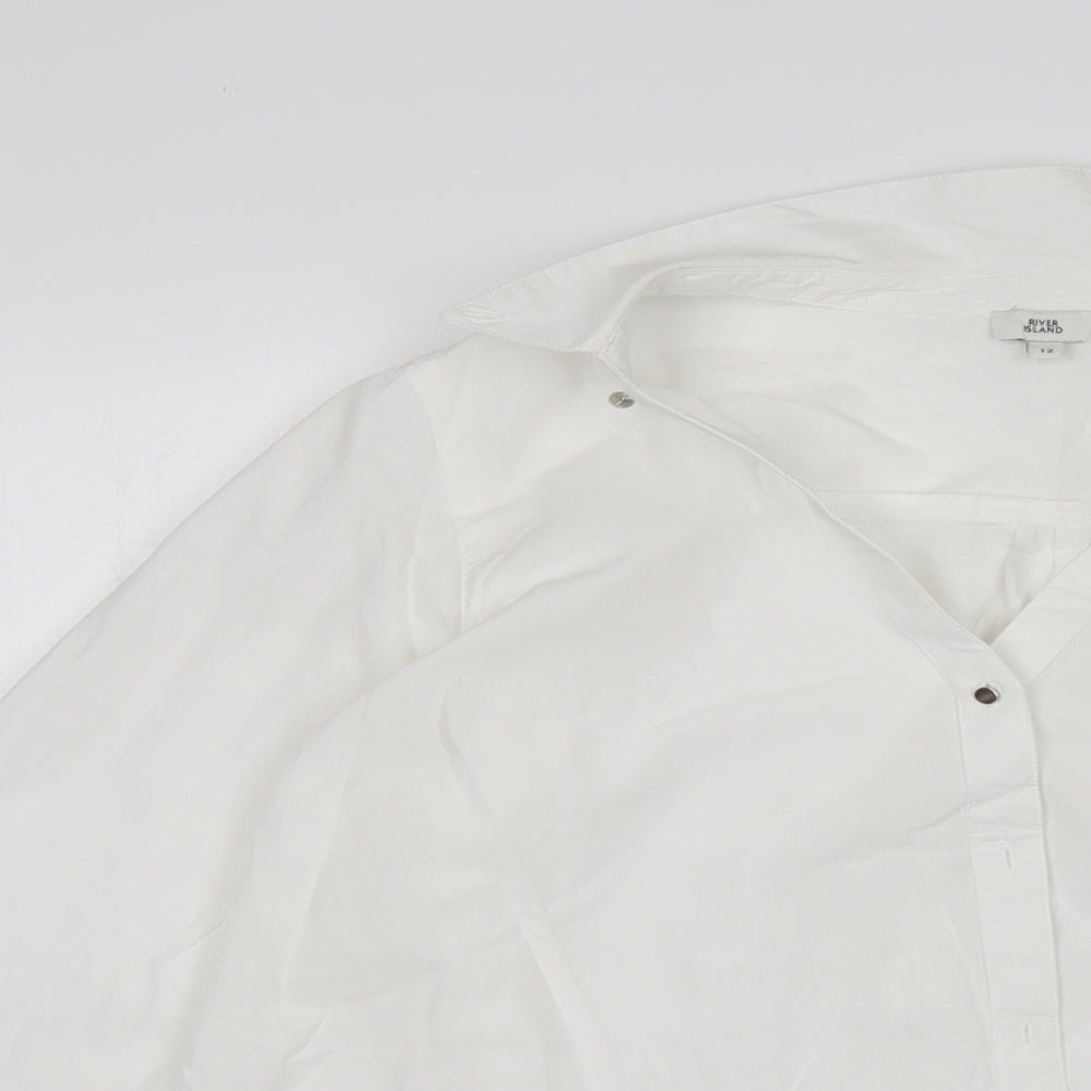 River Island Womens White  Cotton Basic Button-Up Size 12 Collared