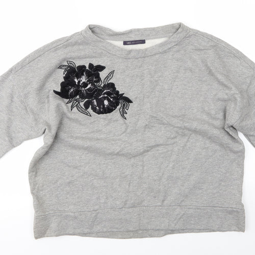 M&S Womens Grey Round Neck  Cotton Pullover Jumper Size 16