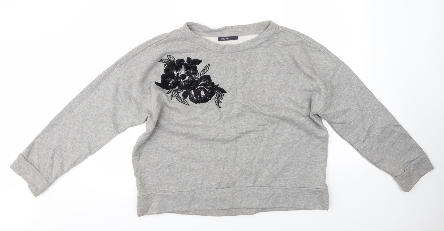 M&S Womens Grey Round Neck  Cotton Pullover Jumper Size 16