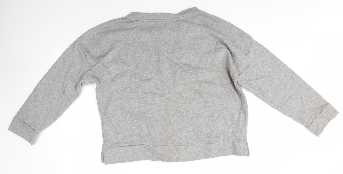 M&S Womens Grey Round Neck  Cotton Pullover Jumper Size 16