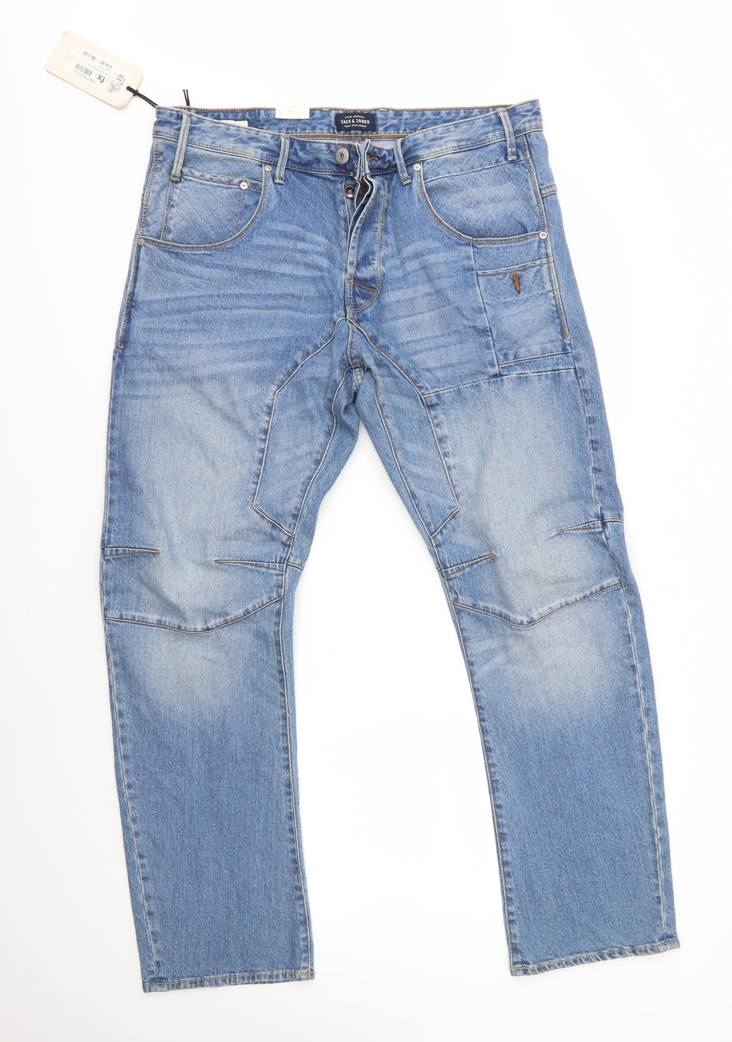 JACK & JONES Mens Blue  Cotton Straight Jeans Size 36 in L32 in Regular