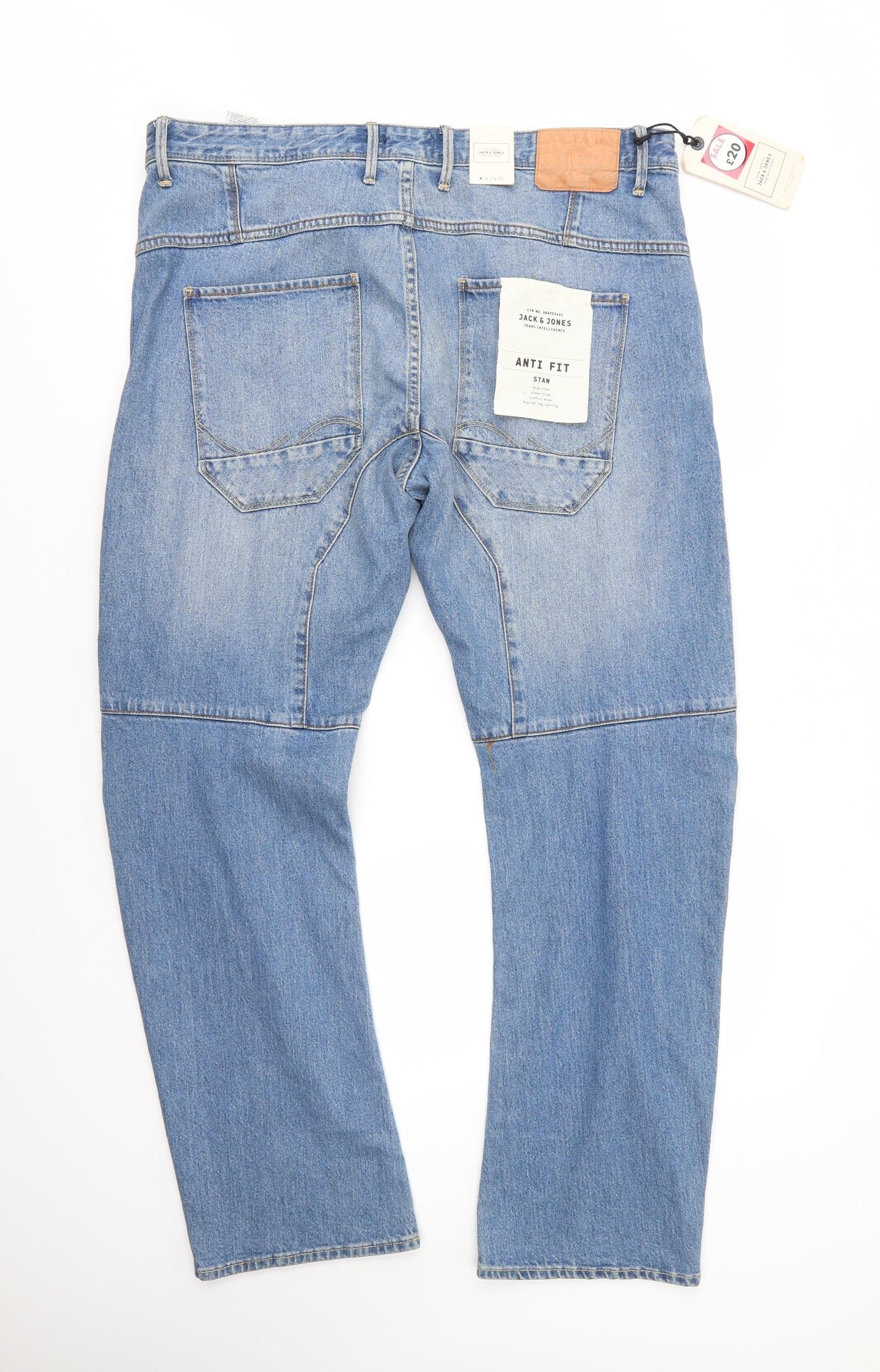 JACK & JONES Mens Blue  Cotton Straight Jeans Size 36 in L32 in Regular