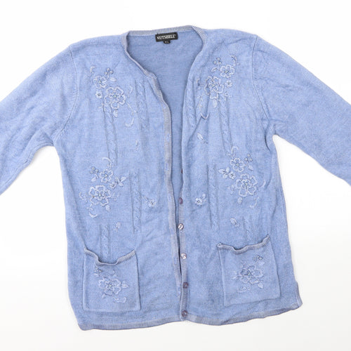 Nutshell Womens Blue Round Neck  Acrylic Cardigan Jumper Size M