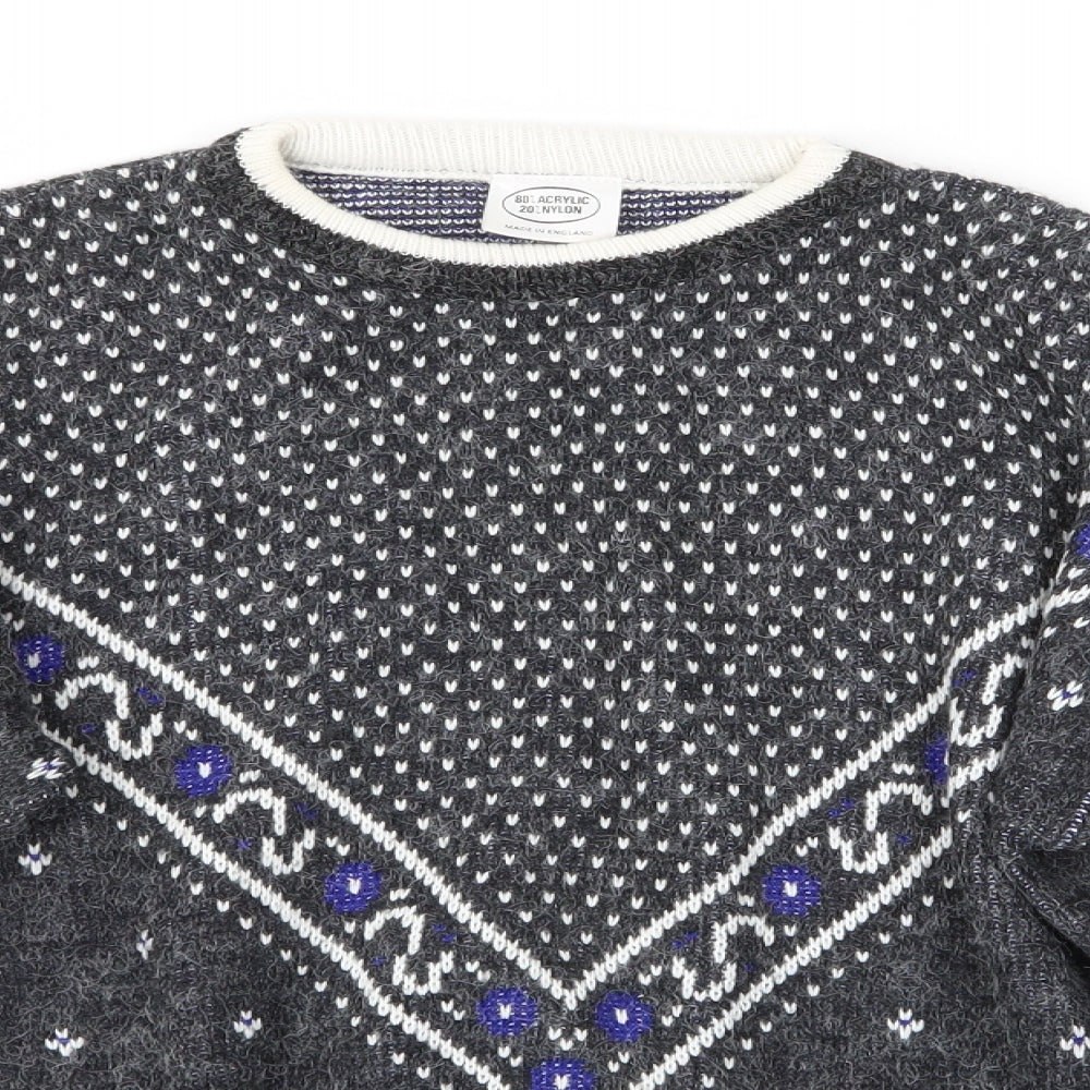 Preworn Womens Grey Round Neck Floral Acrylic Pullover Jumper Size M
