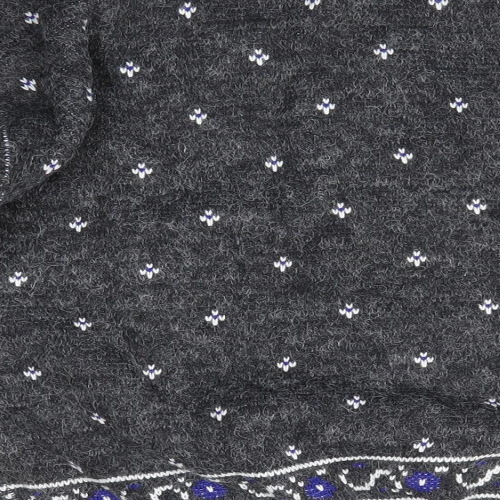 Preworn Womens Grey Round Neck Floral Acrylic Pullover Jumper Size M