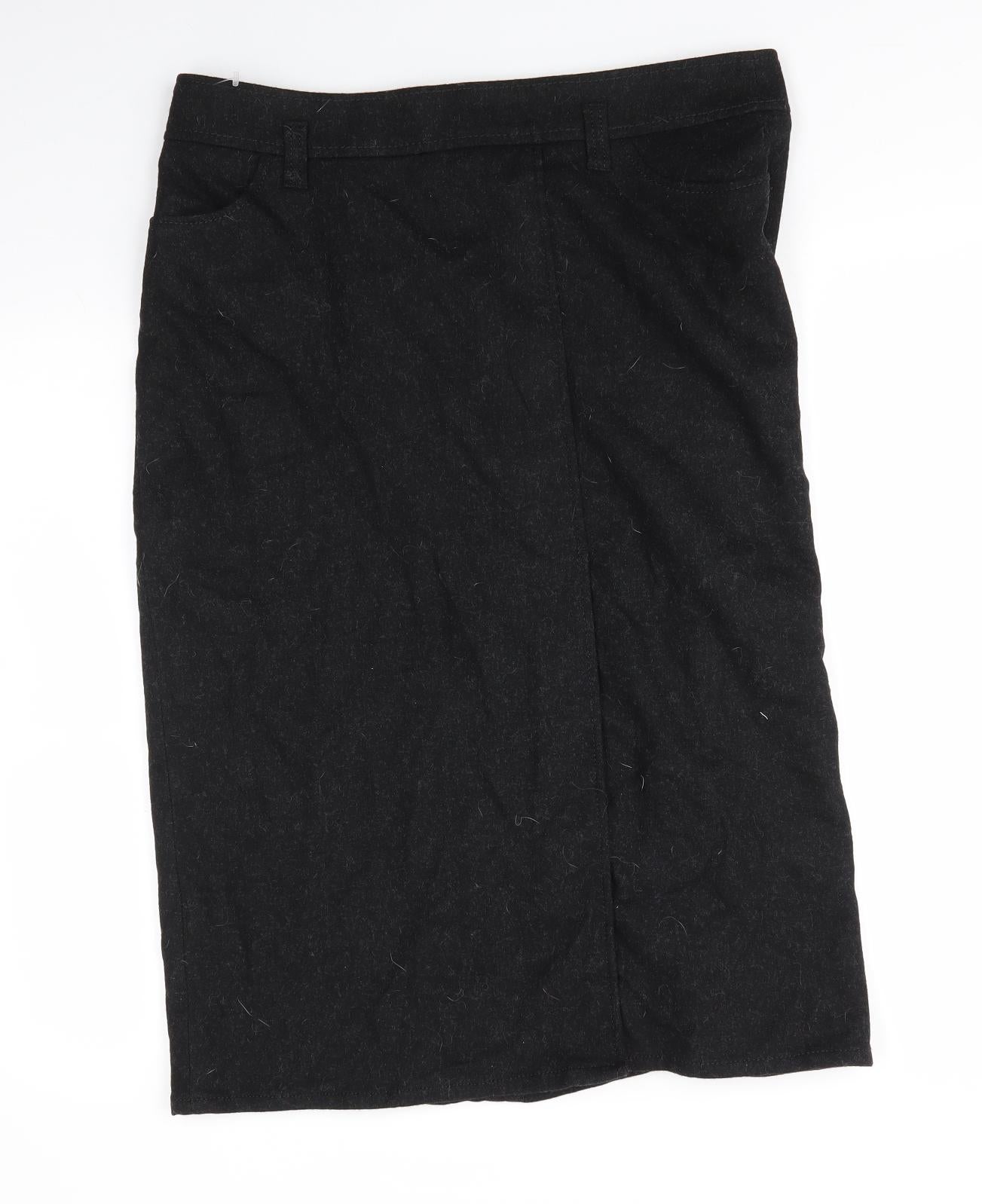 M&S Womens Grey  Wool A-Line Skirt Size 16