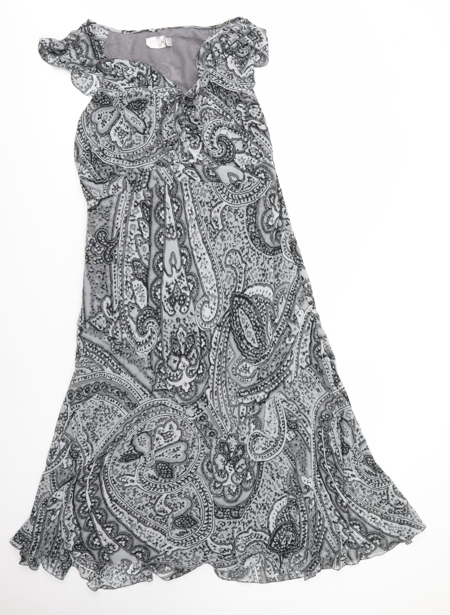 Preworn Womens Grey Floral Polyester A-Line  Size 16  V-Neck