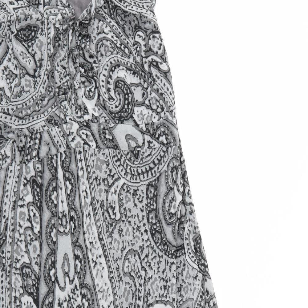 Preworn Womens Grey Floral Polyester A-Line  Size 16  V-Neck