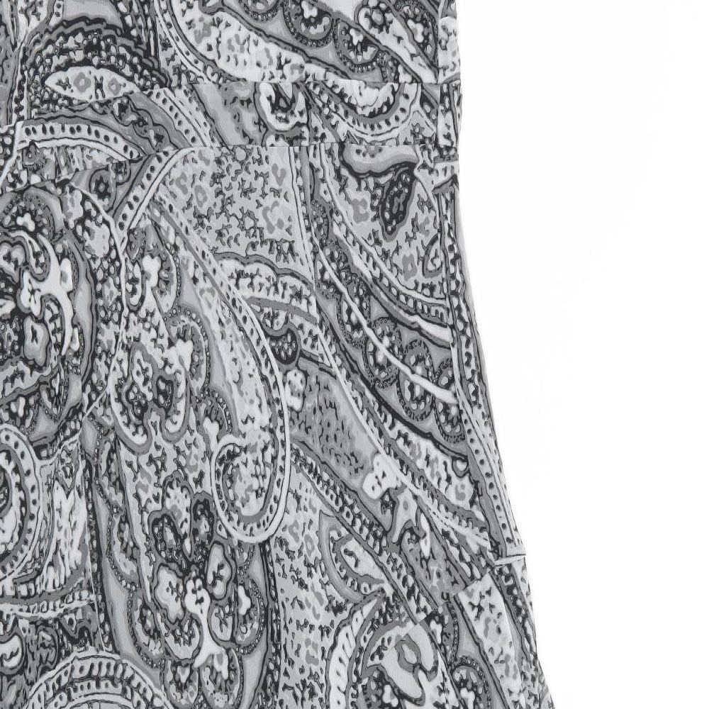 Preworn Womens Grey Floral Polyester A-Line  Size 16  V-Neck