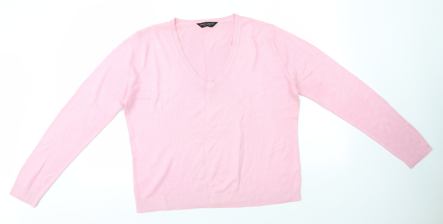 Dorothy Perkins Womens Pink V-Neck  Acrylic Pullover Jumper Size 18