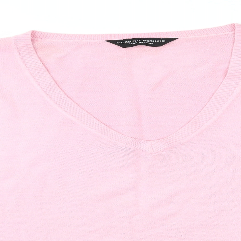 Dorothy Perkins Womens Pink V-Neck  Acrylic Pullover Jumper Size 18