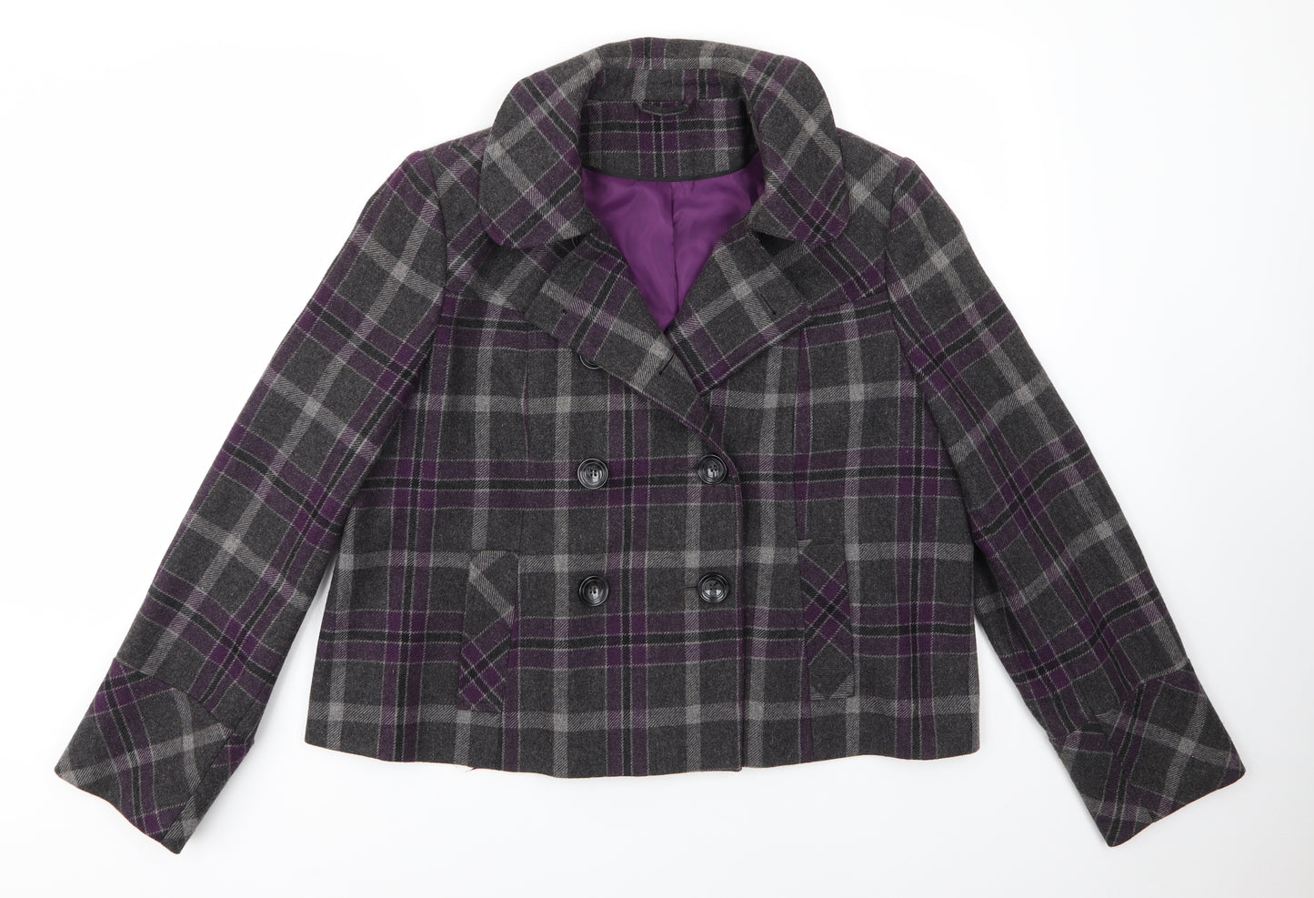 F&F Womens Purple Check  Overcoat Coat Size 18