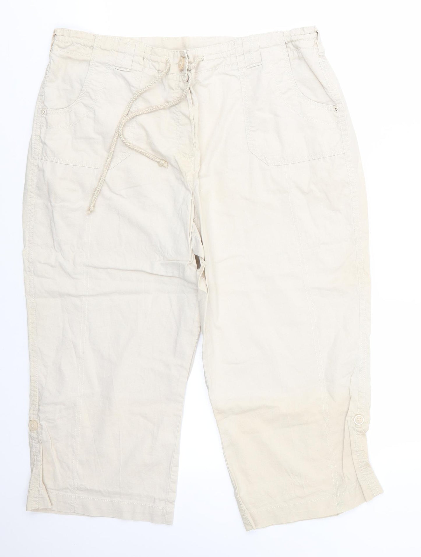 BHS Womens Beige  Cotton Cropped Trousers Size 16 L20 in Regular