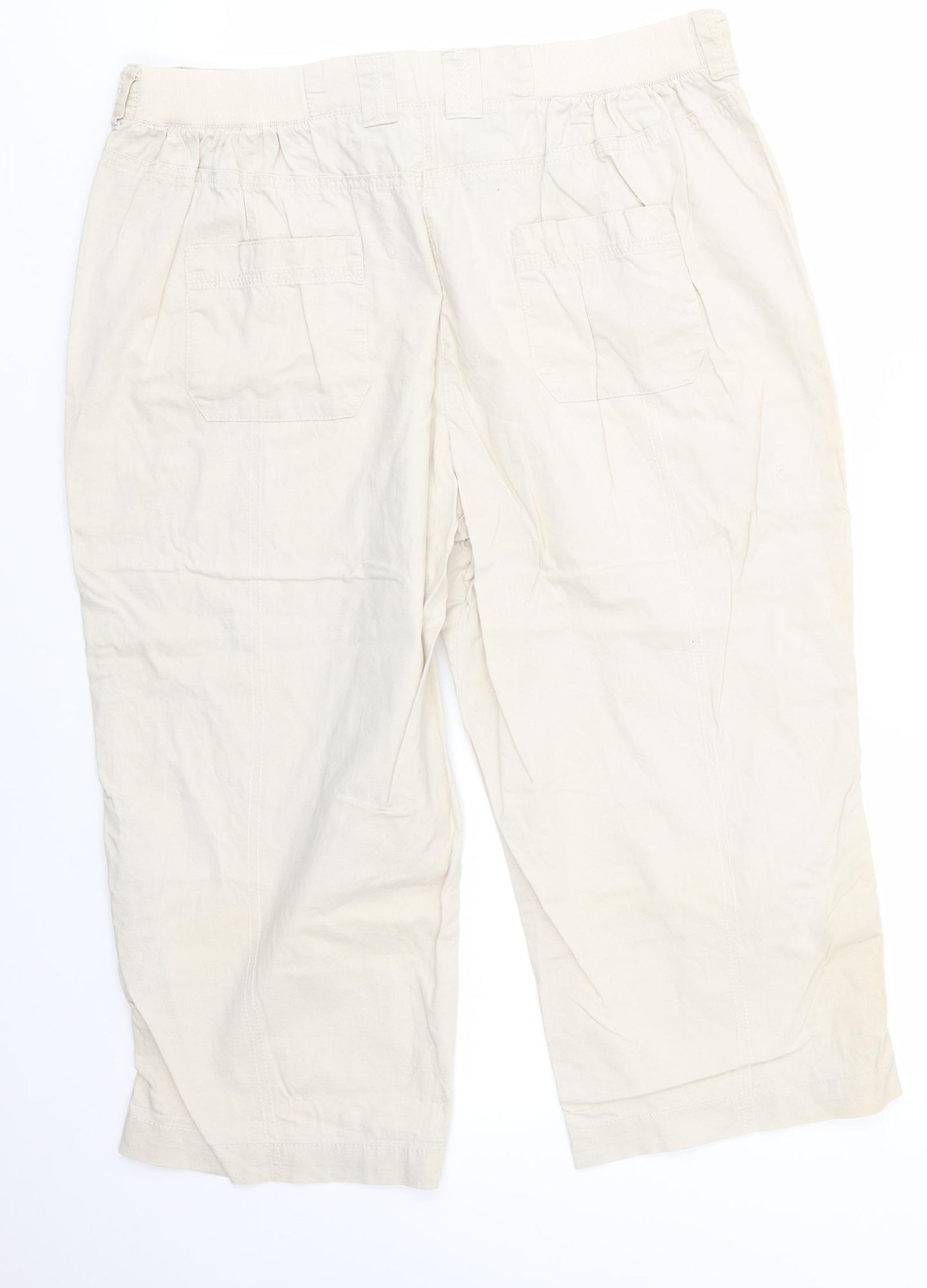 BHS Womens Beige  Cotton Cropped Trousers Size 16 L20 in Regular