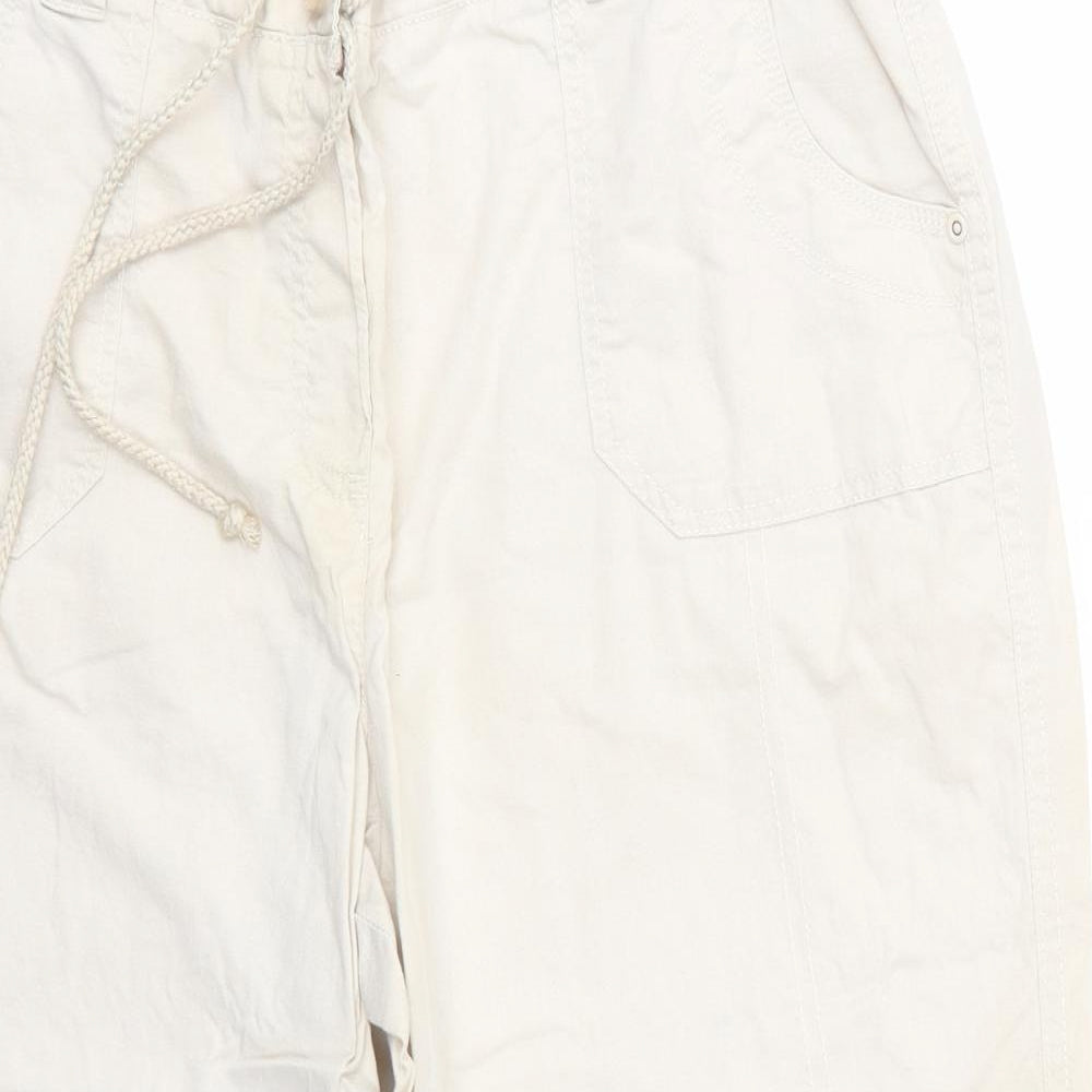 BHS Womens Beige  Cotton Cropped Trousers Size 16 L20 in Regular