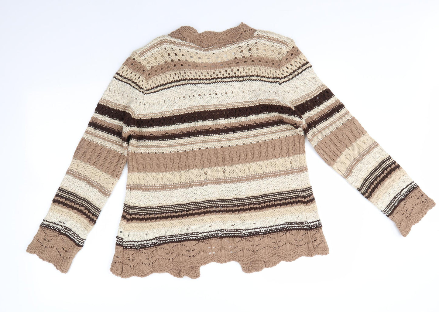 Matalan Womens Brown Round Neck Striped Acrylic Cardigan Jumper Size 14