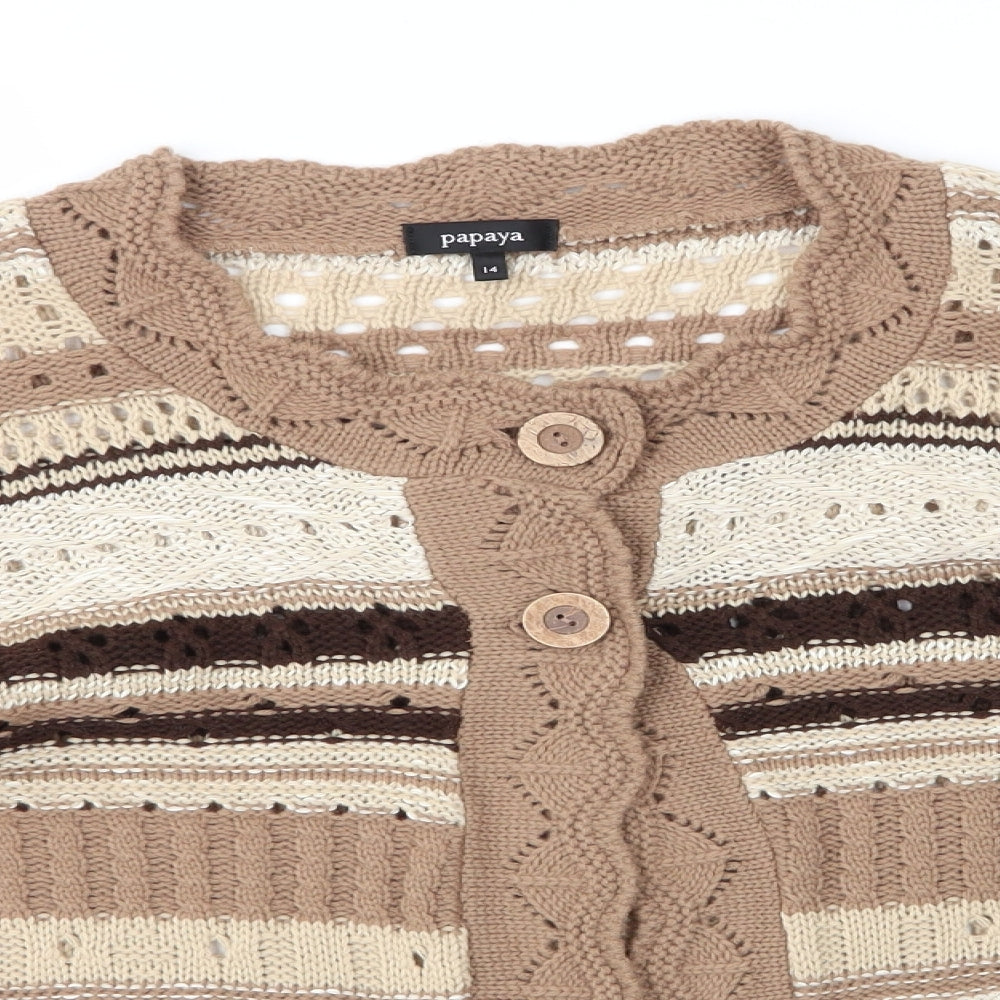 Matalan Womens Brown Round Neck Striped Acrylic Cardigan Jumper Size 14