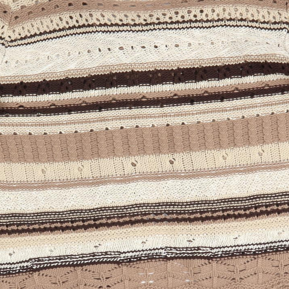 Matalan Womens Brown Round Neck Striped Acrylic Cardigan Jumper Size 14