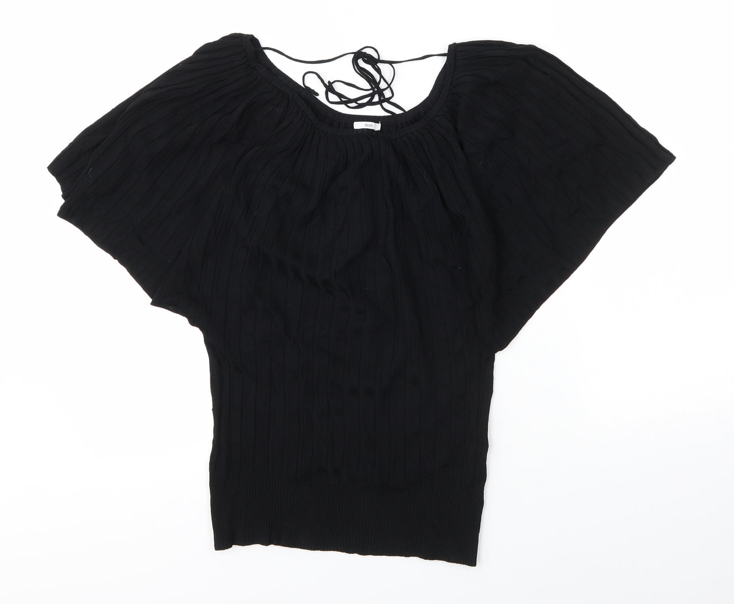 E-vie Womens Black  Viscose Basic Blouse Size 14 Round Neck