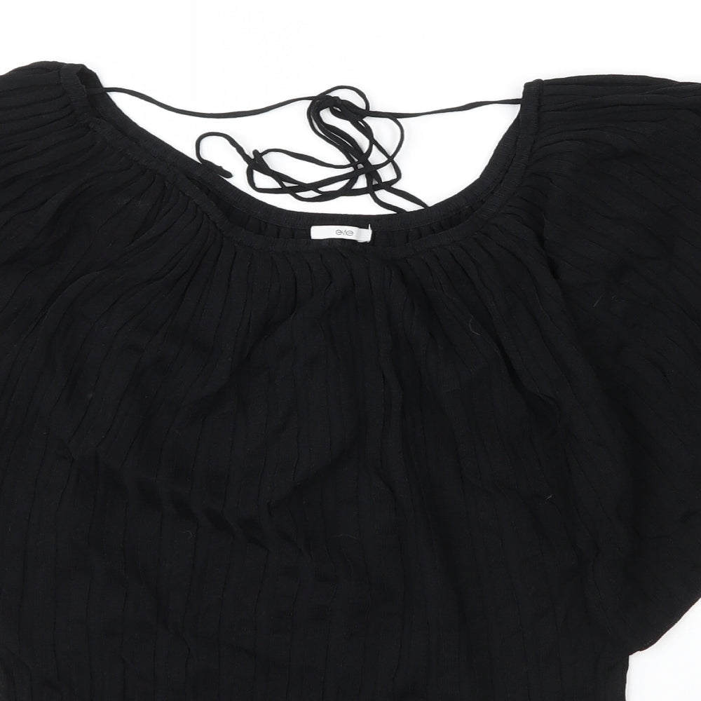 E-vie Womens Black  Viscose Basic Blouse Size 14 Round Neck