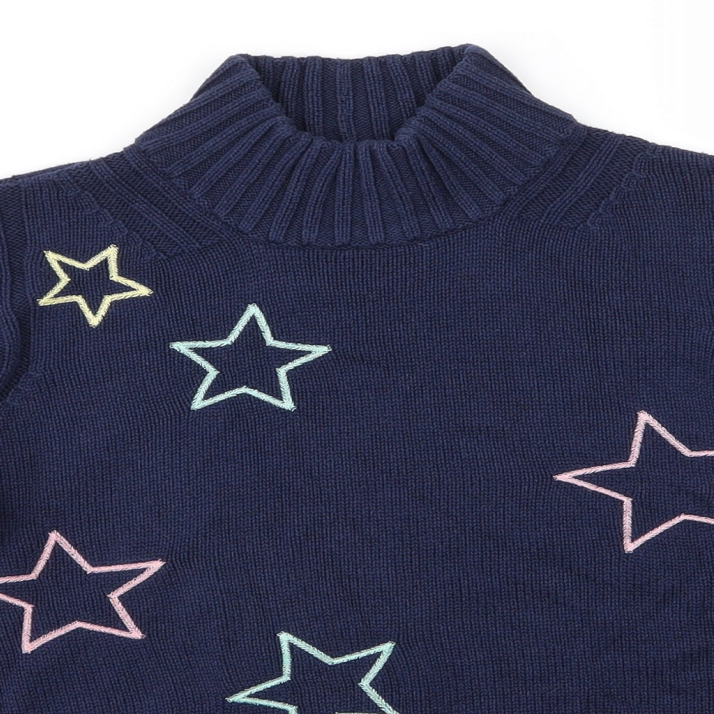 NEXT Womens Blue High Neck  Cotton Pullover Jumper Size S   - Stars