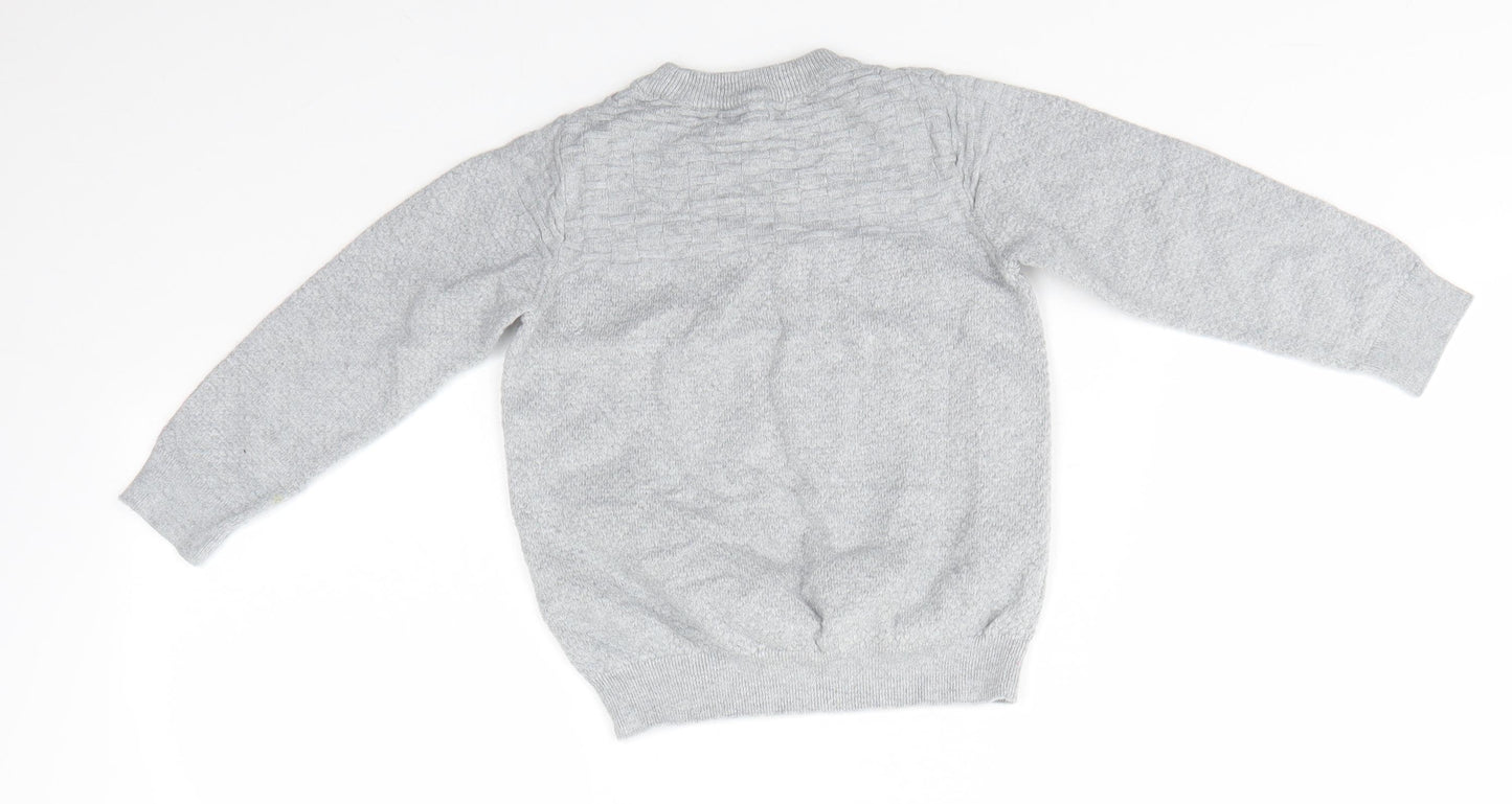 M&S Boys Grey Round Neck  100% Cotton Pullover Jumper Size 3-4 Years