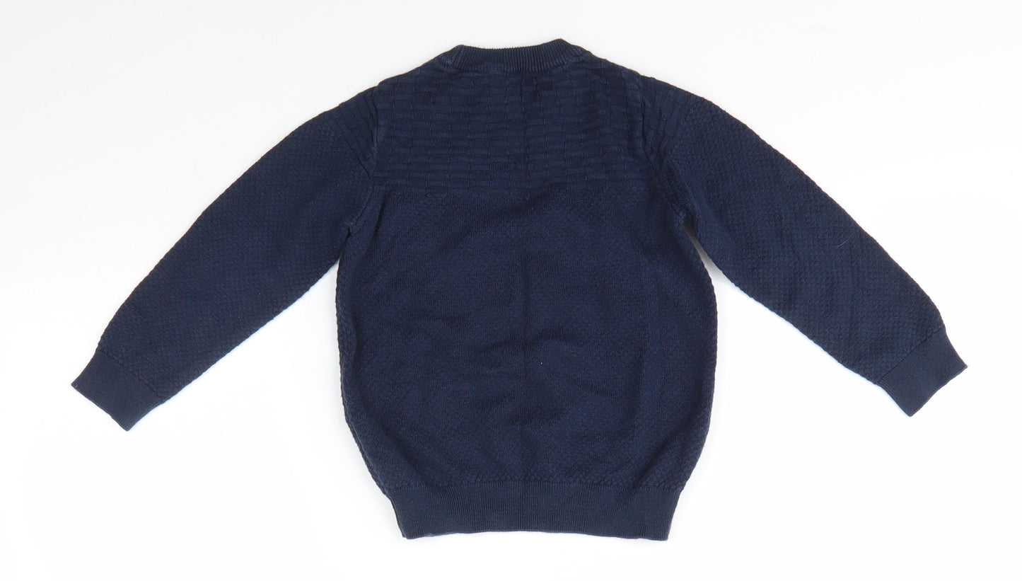 M&S Boys Blue Roll Neck  100% Cotton Pullover Jumper Size 3-4 Years