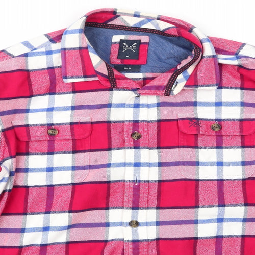 Crew Clothing Mens Red Check Cotton  Button-Up Size XL Collared
