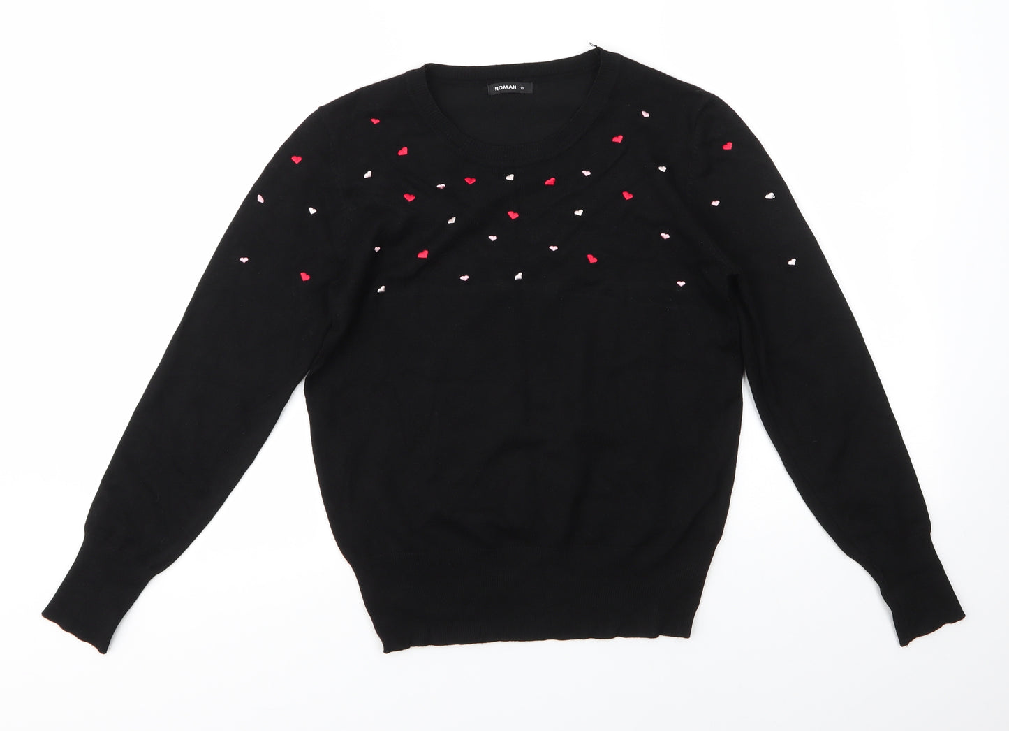 Roman Womens Black Round Neck  Viscose Pullover Jumper Size 10