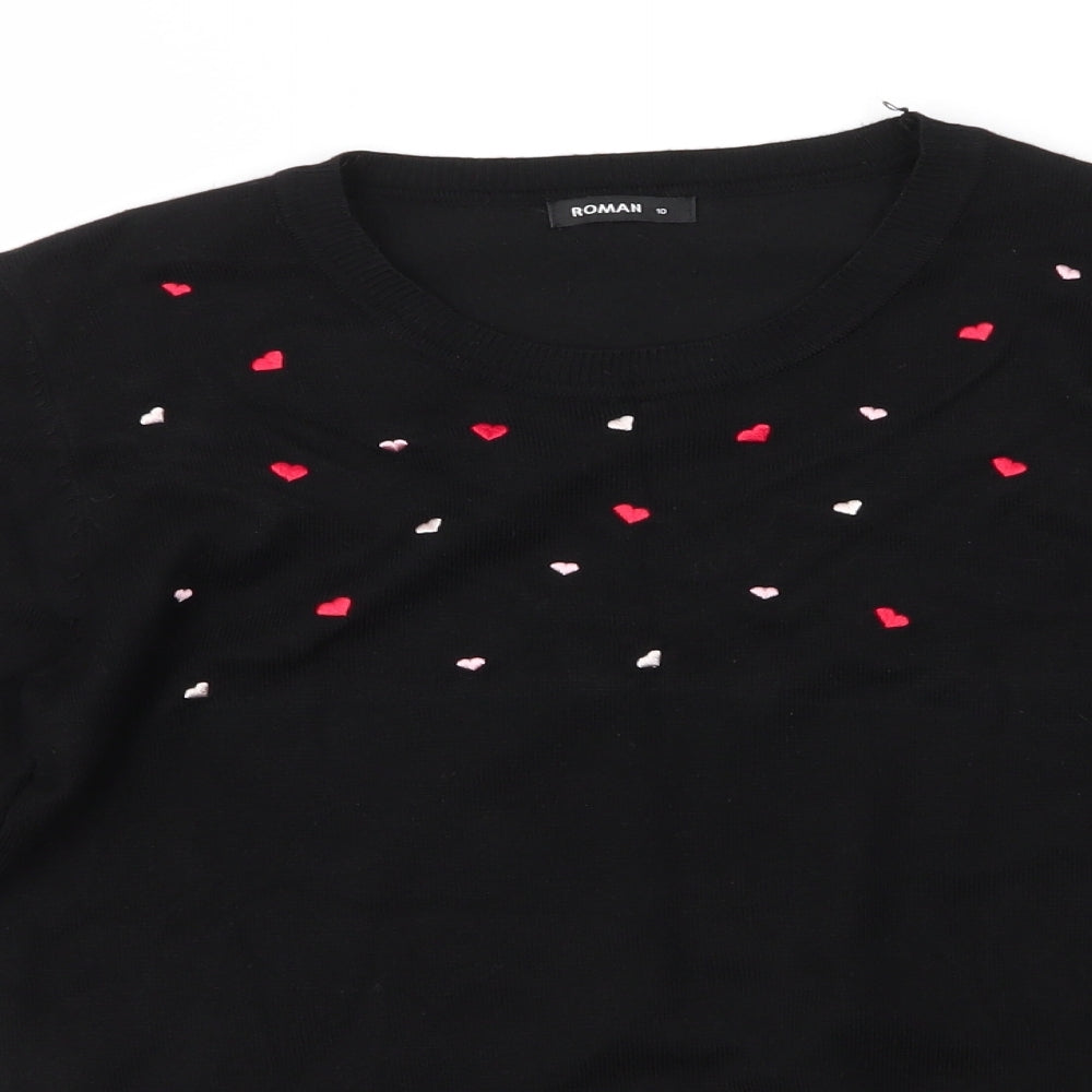 Roman Womens Black Round Neck  Viscose Pullover Jumper Size 10