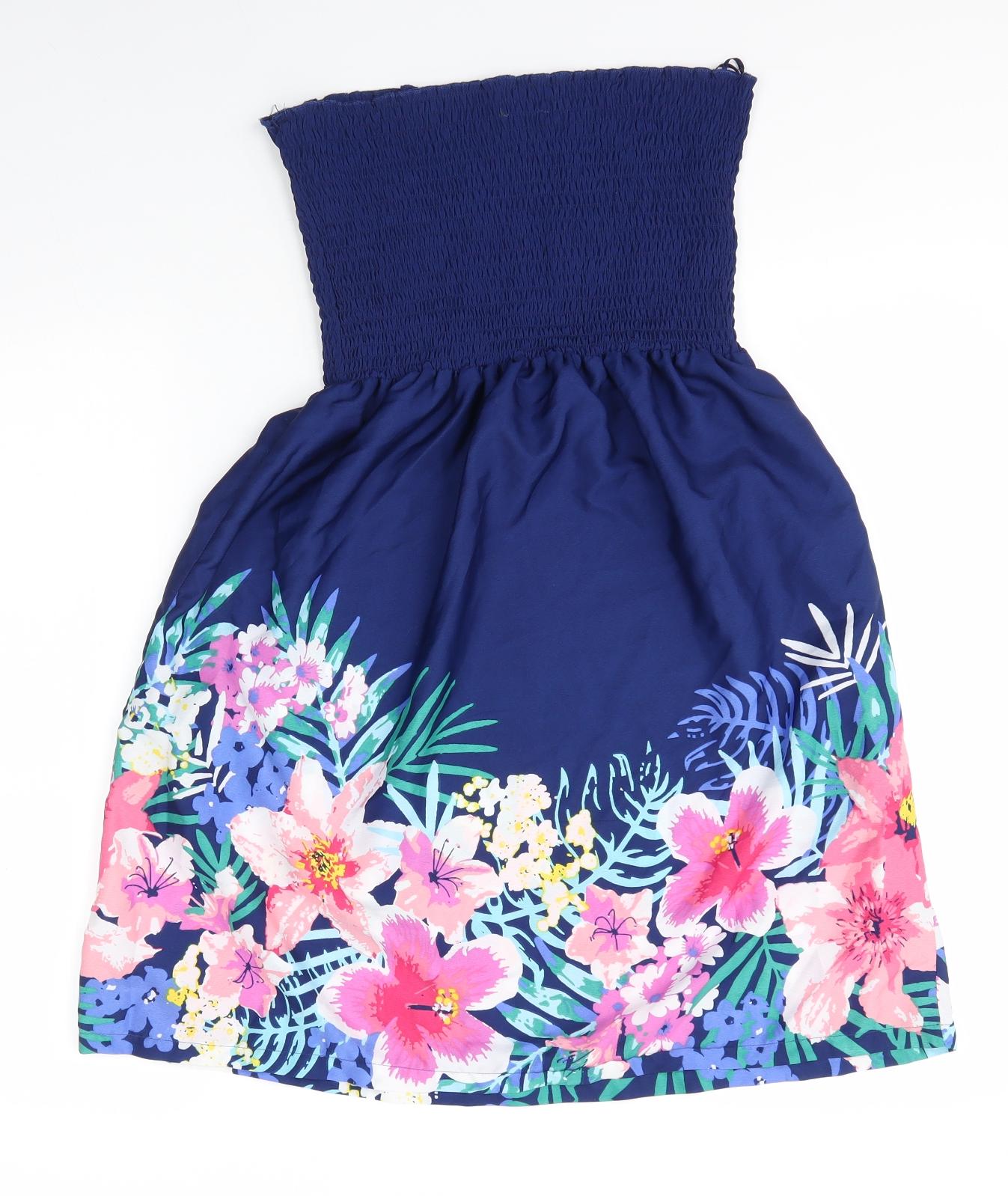 Sudio Womens Blue Floral Polyester A-Line  Size 12  Off the Shoulder