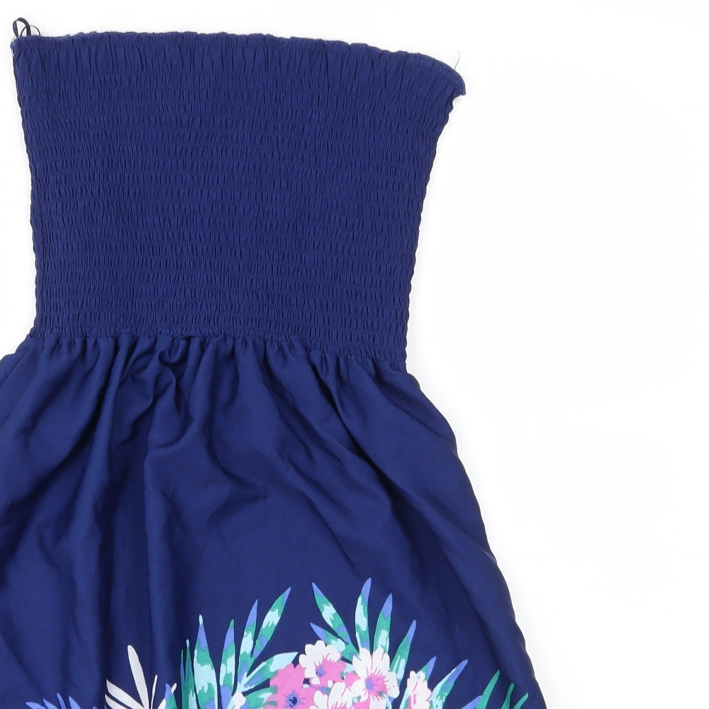 Sudio Womens Blue Floral Polyester A-Line  Size 12  Off the Shoulder