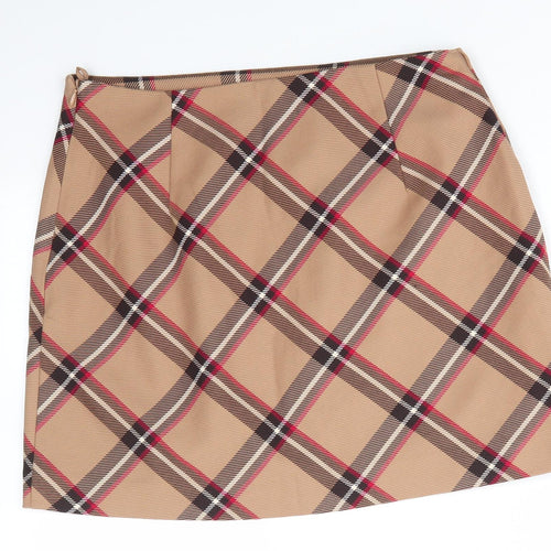 H&M Womens Brown Check Polyester A-Line Skirt Size 16