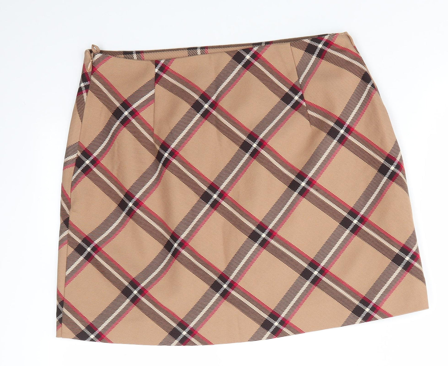 H&M Womens Brown Check Polyester A-Line Skirt Size 16