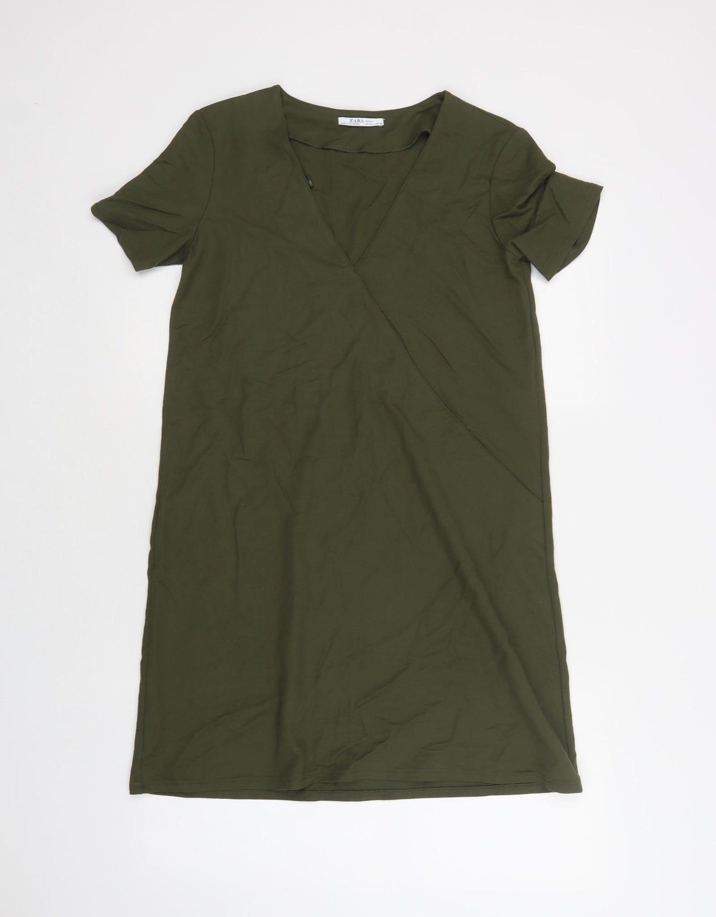 Zara Womens Green  Viscose A-Line  Size S  V-Neck