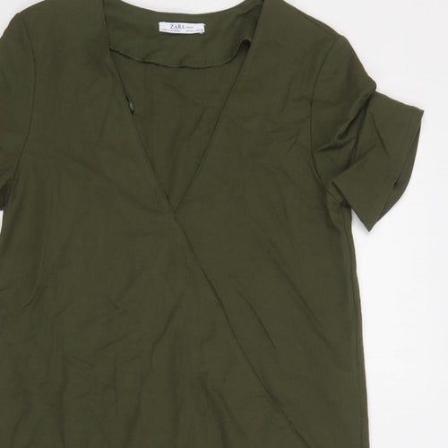 Zara Womens Green  Viscose A-Line  Size S  V-Neck