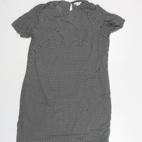 H&M Womens Black Geometric Viscose A-Line  Size 12  Round Neck Button - Butterfly Print