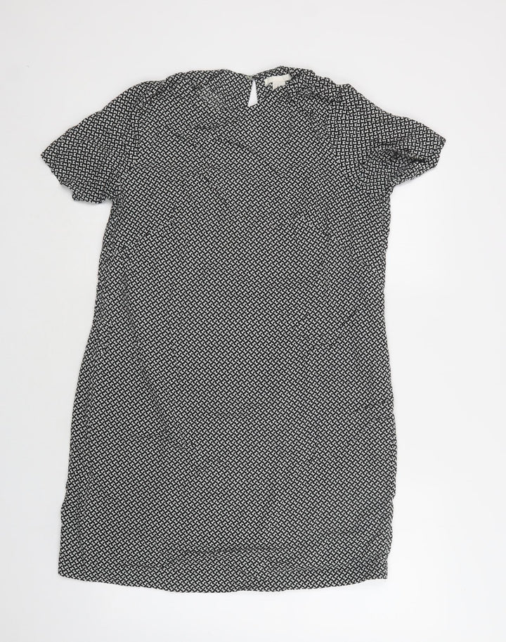 H&M Womens Black Geometric Viscose A-Line  Size 12  Round Neck Button - Butterfly Print