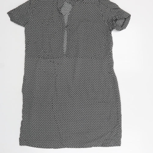 H&M Womens Black Geometric Viscose A-Line  Size 12  Round Neck Button - Butterfly Print