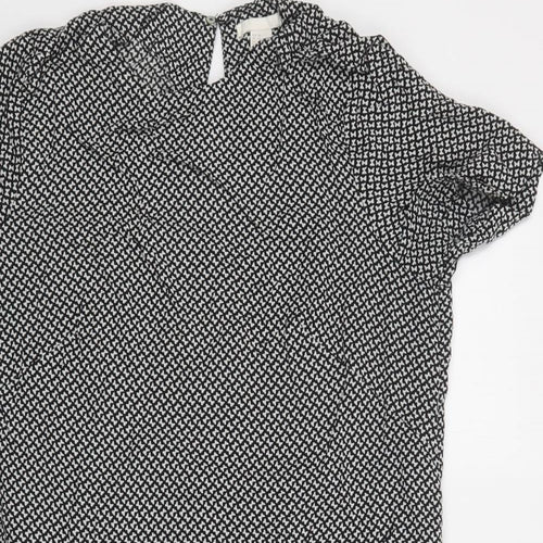 H&M Womens Black Geometric Viscose A-Line  Size 12  Round Neck Button - Butterfly Print