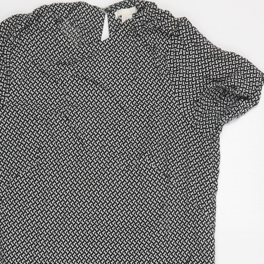 H&M Womens Black Geometric Viscose A-Line  Size 12  Round Neck Button - Butterfly Print
