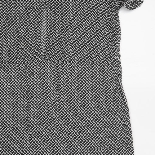 H&M Womens Black Geometric Viscose A-Line  Size 12  Round Neck Button - Butterfly Print