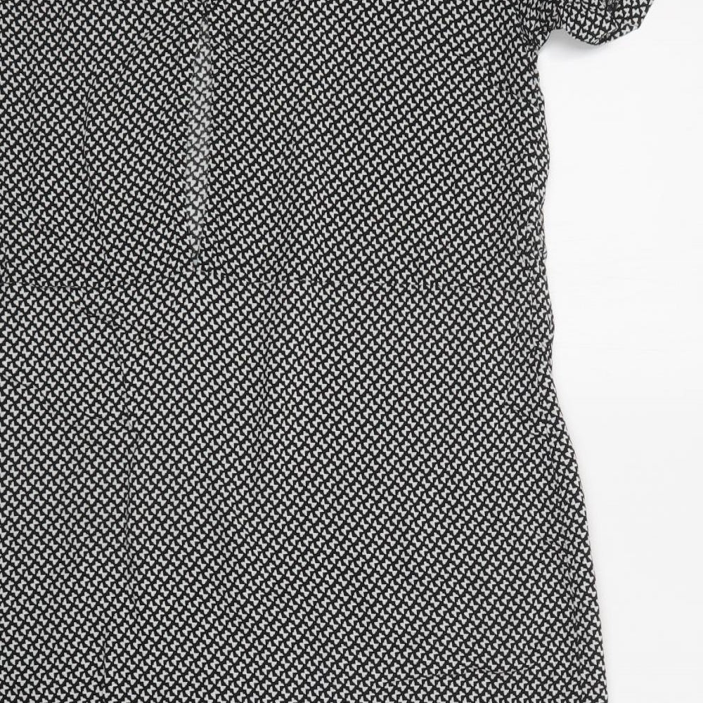 H&M Womens Black Geometric Viscose A-Line  Size 12  Round Neck Button - Butterfly Print