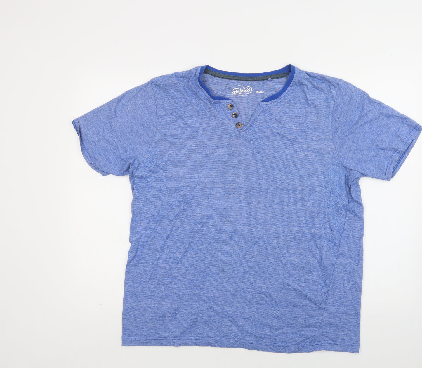 Fabric8 Mens Blue Striped Cotton  T-Shirt Size 2XL Henley