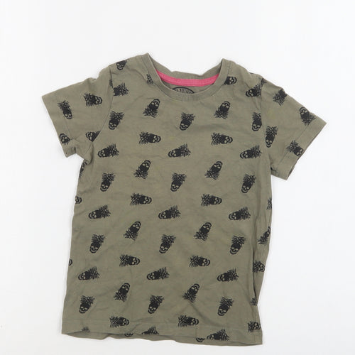 Matalan Boys Green Geometric Cotton Basic T-Shirt Size 4 Years Crew Neck  - Skull Print