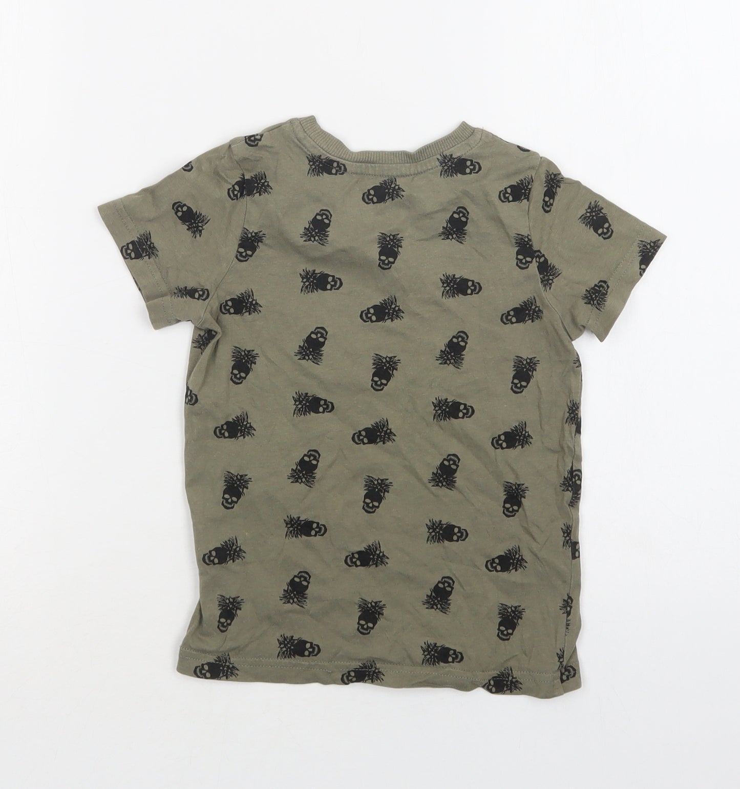 Matalan Boys Green Geometric Cotton Basic T-Shirt Size 4 Years Crew Neck  - Skull Print
